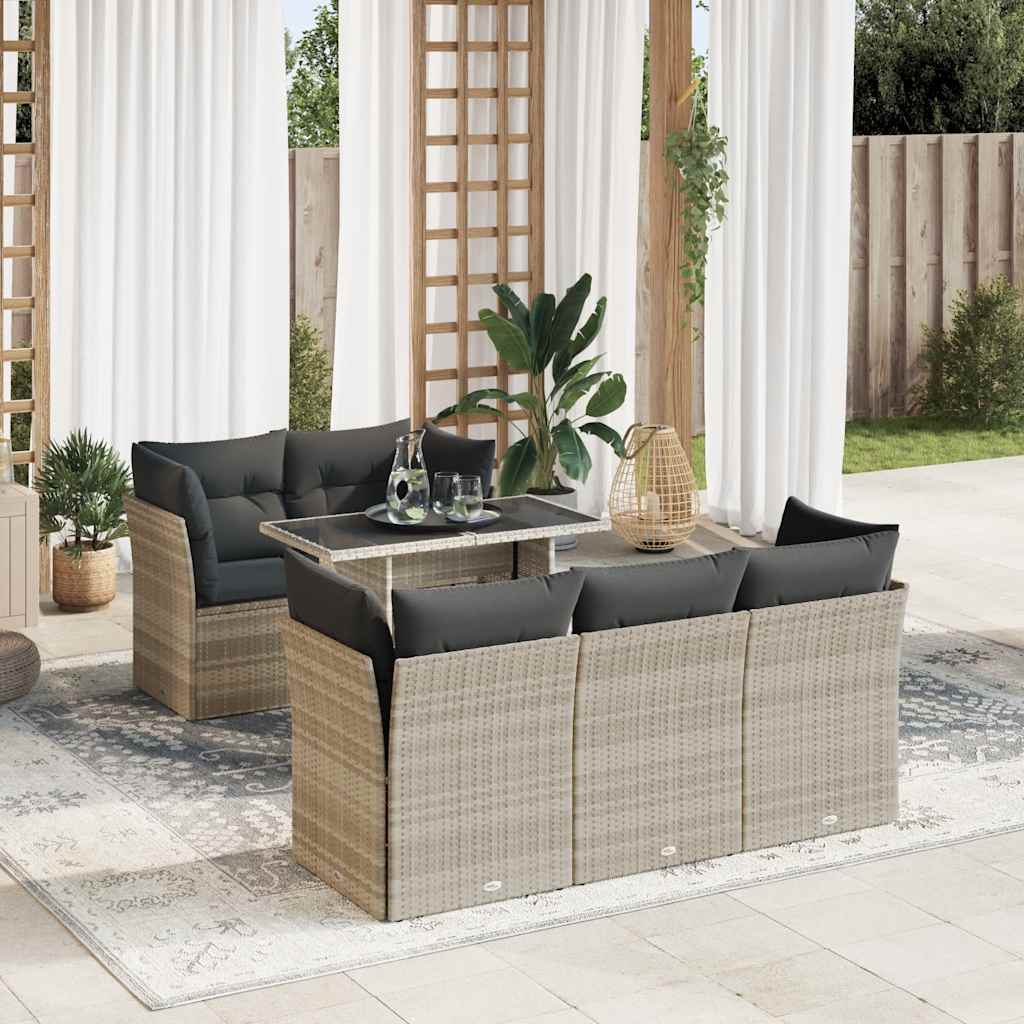 6-tlg. Garten-Sofagarnitur mit Kissen Schwarz Poly Rattan