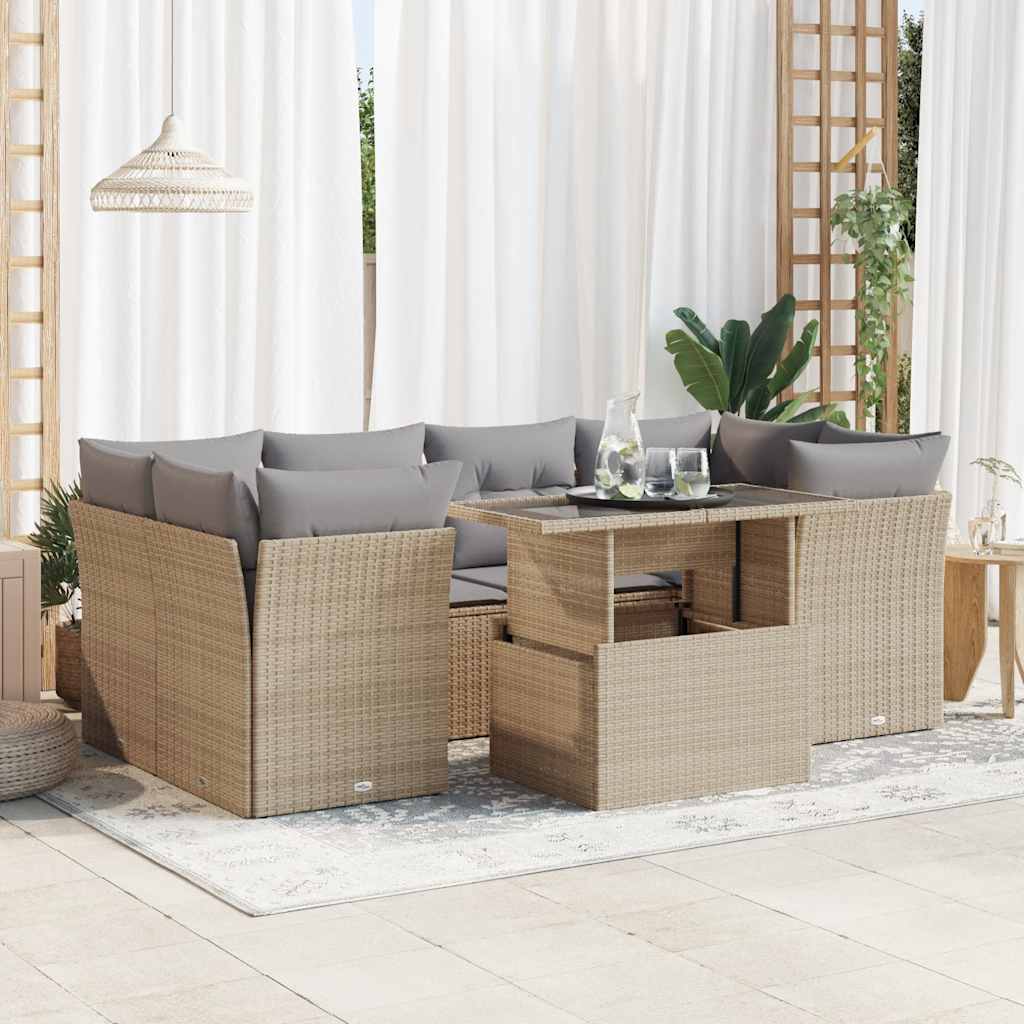 7-tlg. Garten-Sofagarnitur mit Kissen Schwarz Poly Rattan