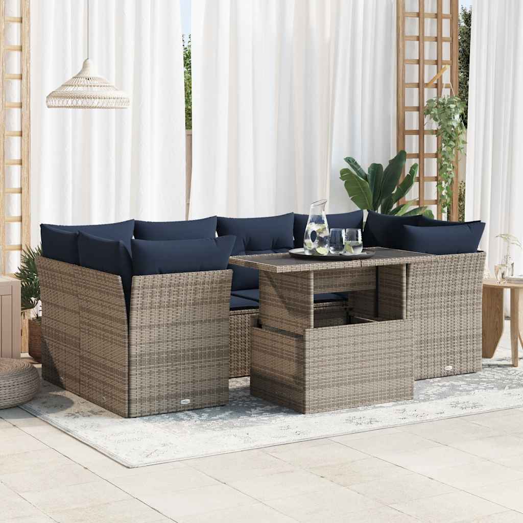 7-tlg. Garten-Sofagarnitur mit Kissen Schwarz Poly Rattan