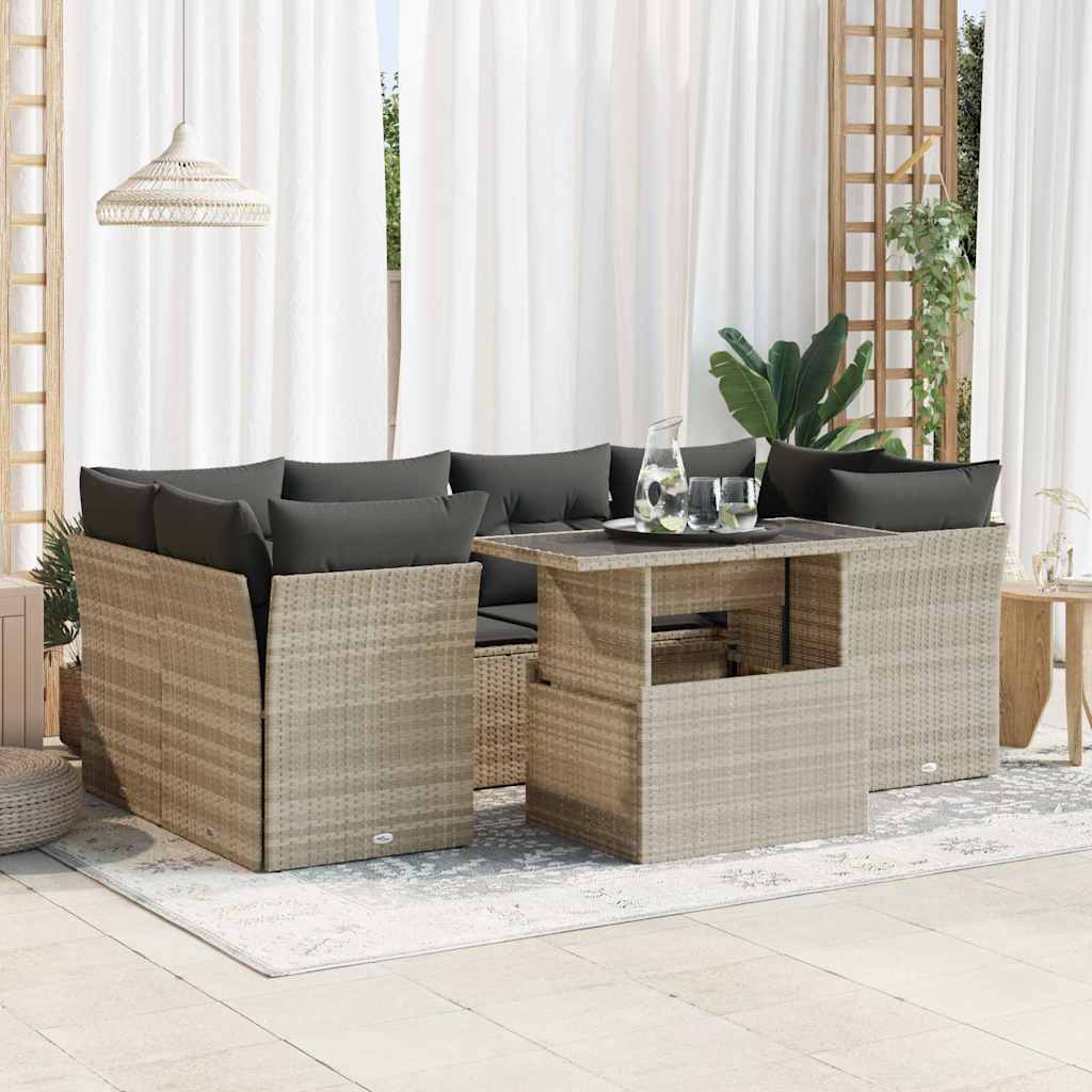 7-tlg. Garten-Sofagarnitur mit Kissen Schwarz Poly Rattan