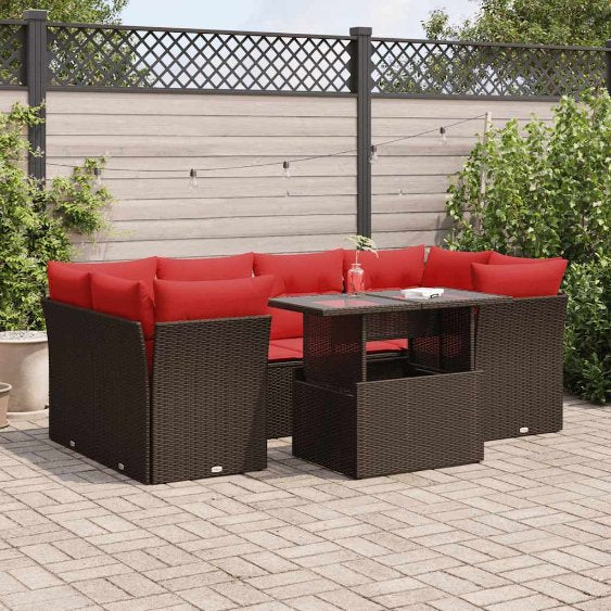 7-tlg. Garten-Sofagarnitur mit Kissen Schwarz Poly Rattan