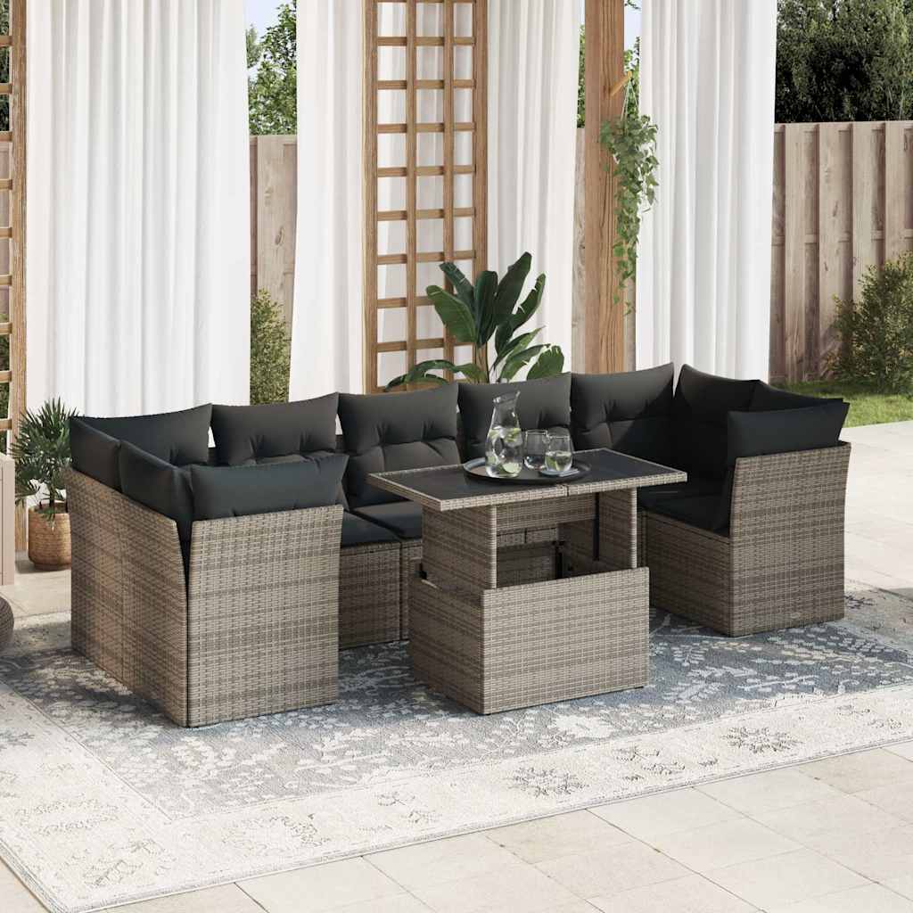 8-tlg. Garten-Sofagarnitur mit Kissen Schwarz Poly Rattan