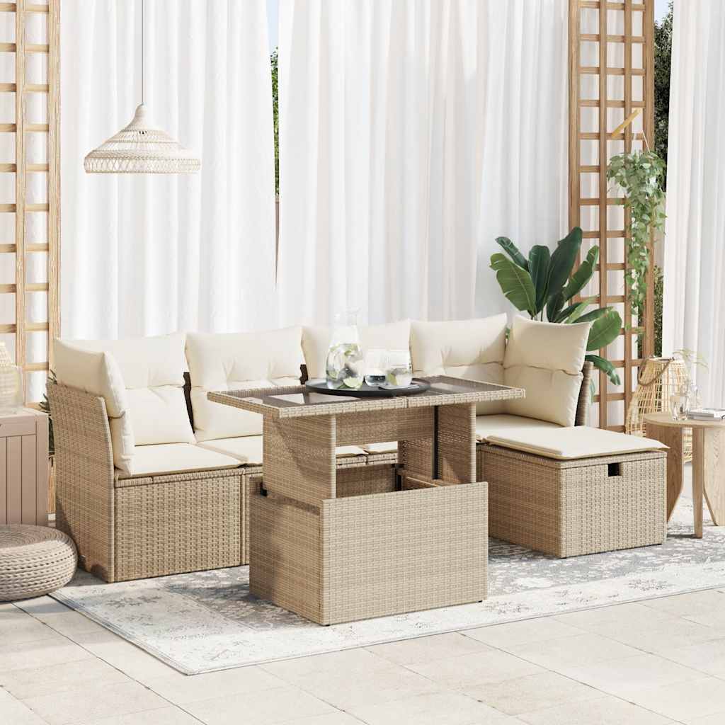 6-tlg. Garten-Sofagarnitur mit Kissen Schwarz Poly Rattan