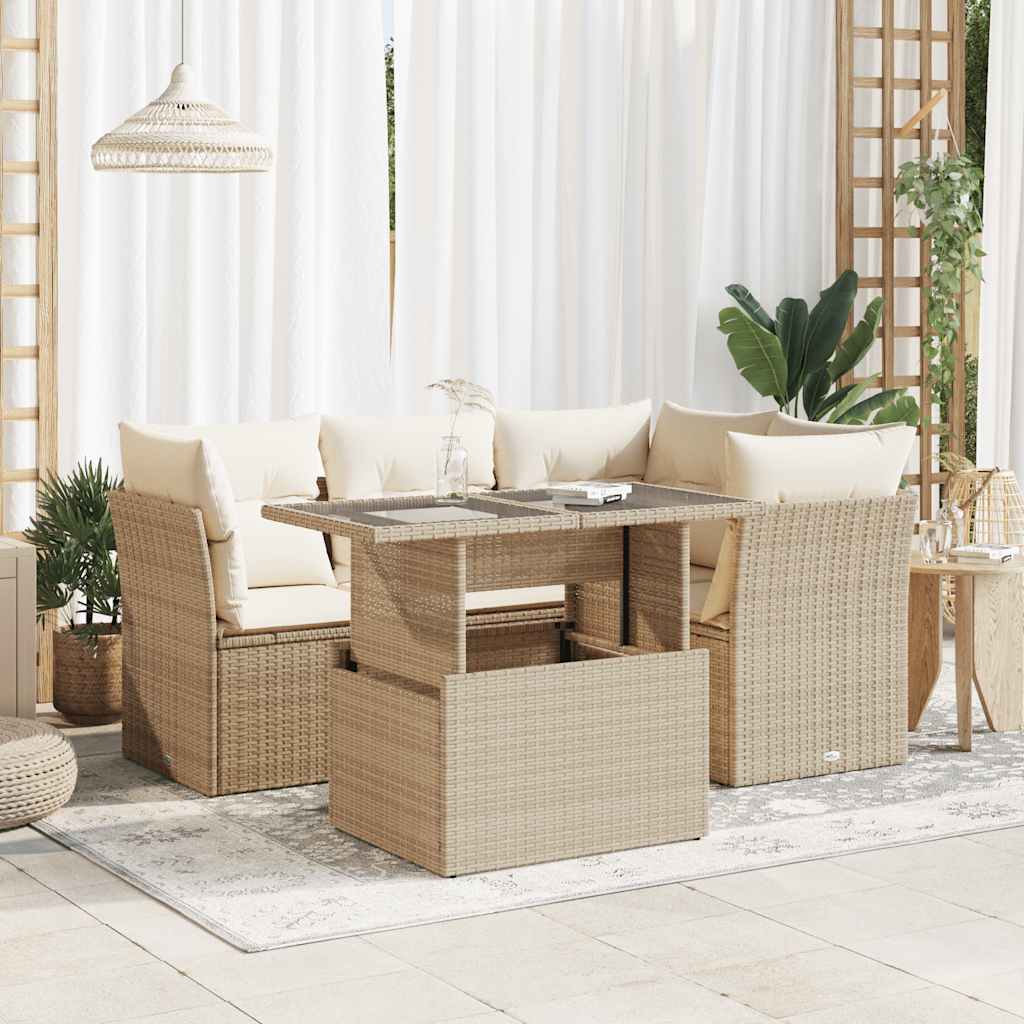5-tlg. Garten-Sofagarnitur mit Kissen Schwarz Poly Rattan
