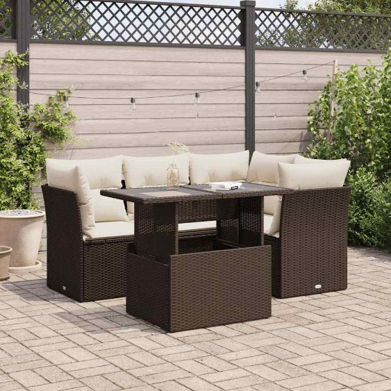 5-tlg. Garten-Sofagarnitur mit Kissen Schwarz Poly Rattan