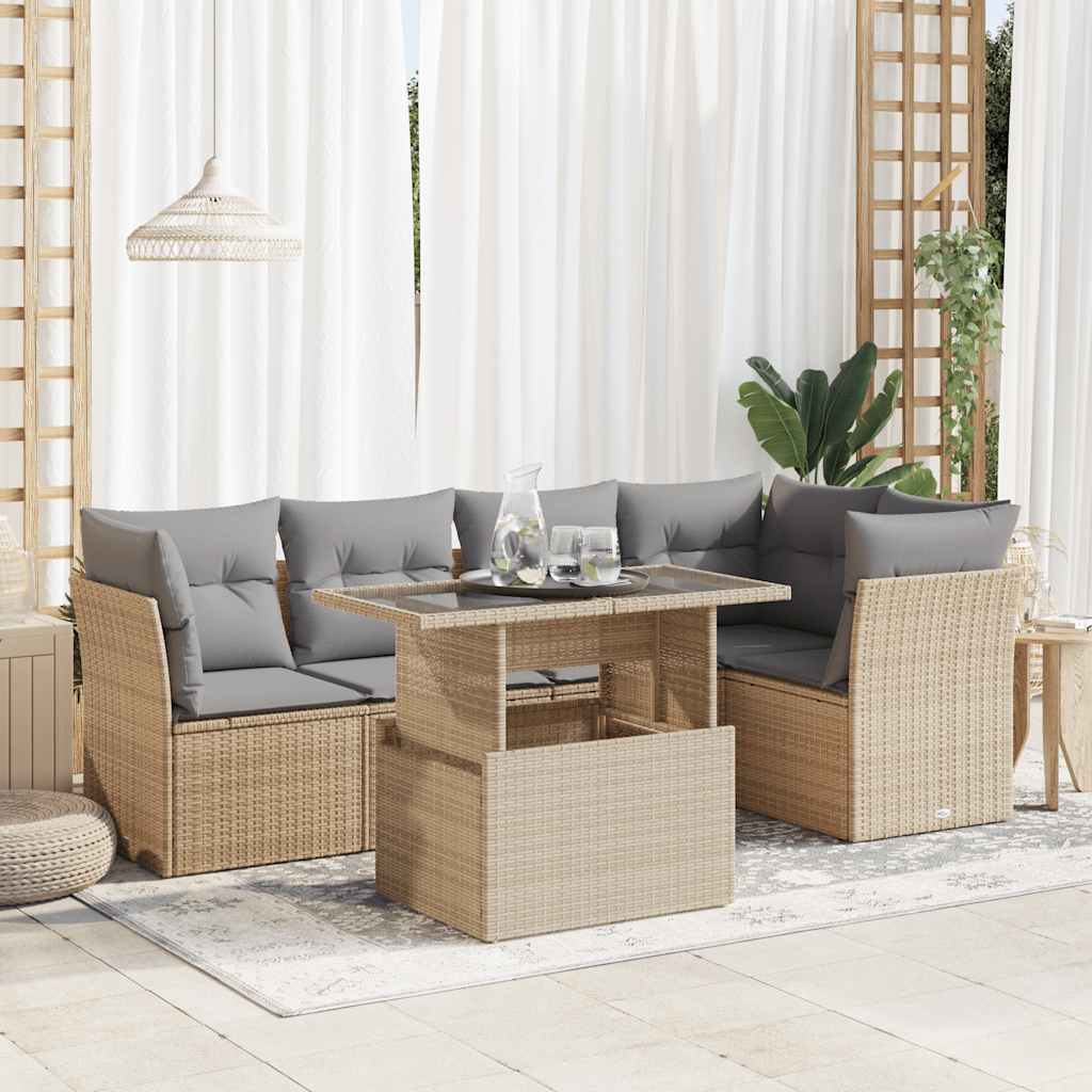 6-tlg. Garten-Sofagarnitur mit Kissen Schwarz Poly Rattan