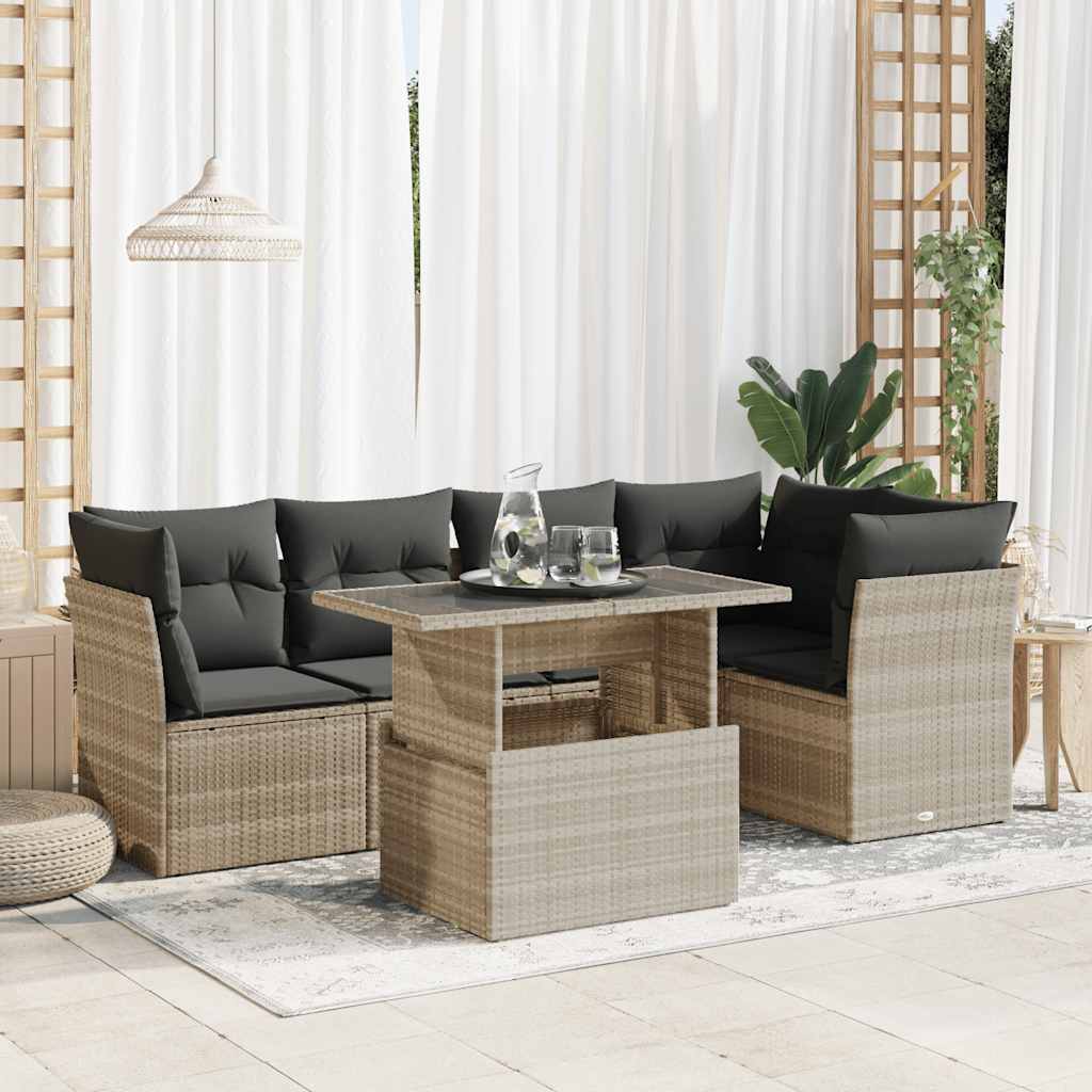 6-tlg. Garten-Sofagarnitur mit Kissen Schwarz Poly Rattan