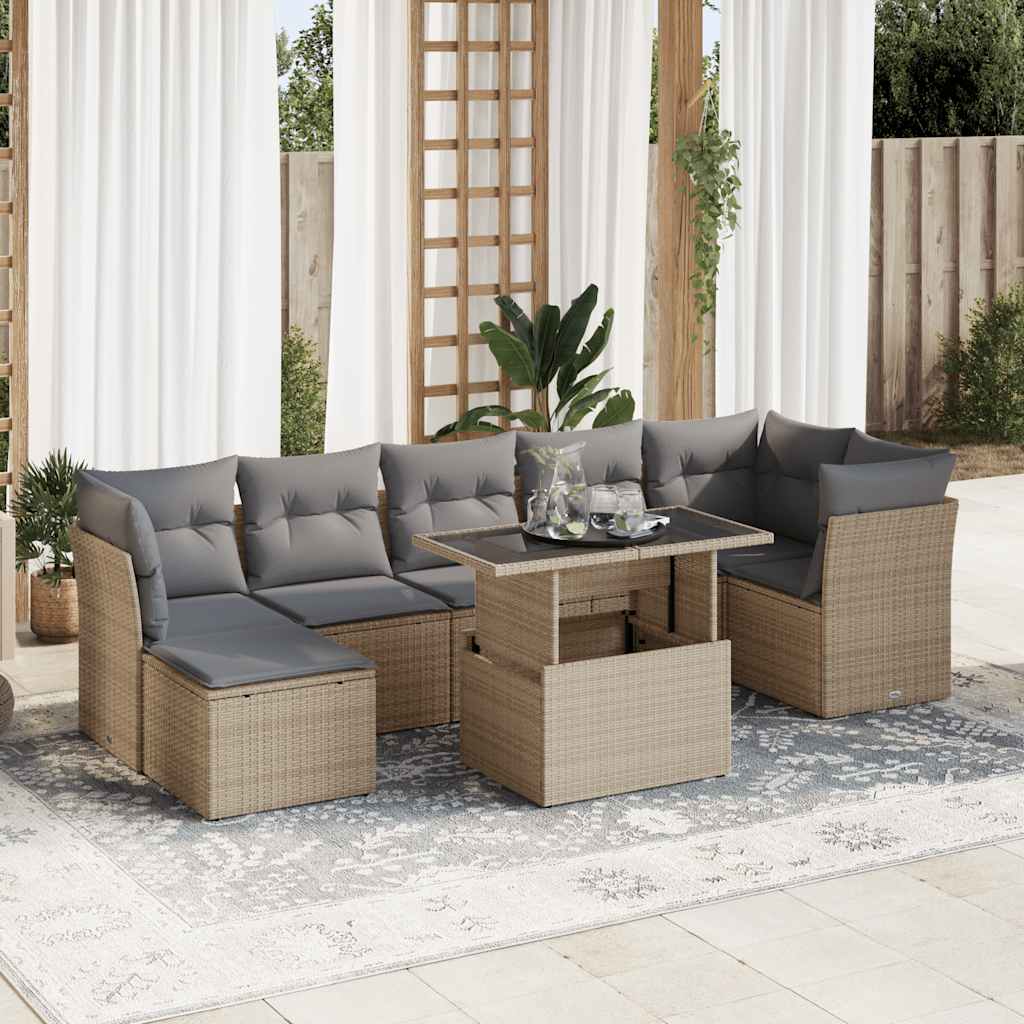 8-tlg. Garten-Sofagarnitur mit Kissen Schwarz Poly Rattan