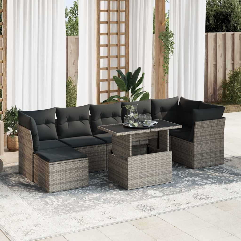 8-tlg. Garten-Sofagarnitur mit Kissen Schwarz Poly Rattan