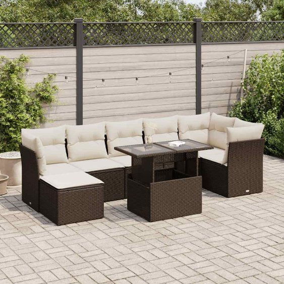 8-tlg. Garten-Sofagarnitur mit Kissen Schwarz Poly Rattan