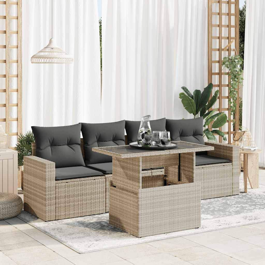 5-tlg. Garten-Sofagarnitur mit Kissen Schwarz Poly Rattan