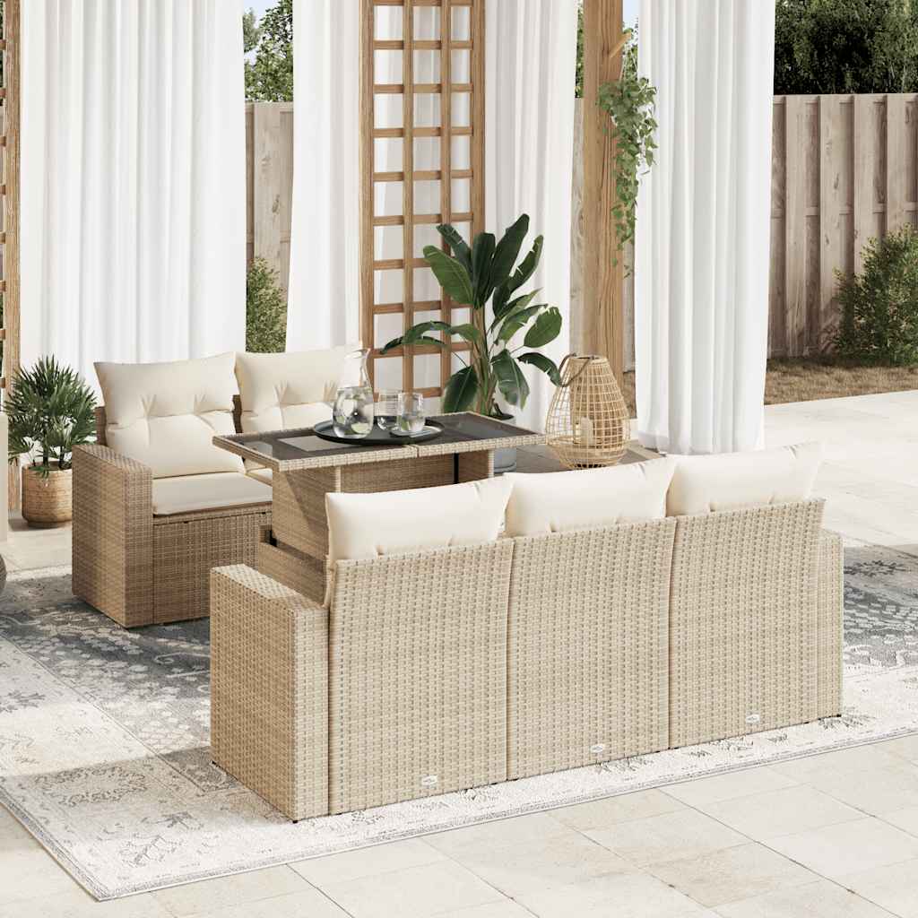 6-tlg. Garten-Sofagarnitur mit Kissen Schwarz Poly Rattan