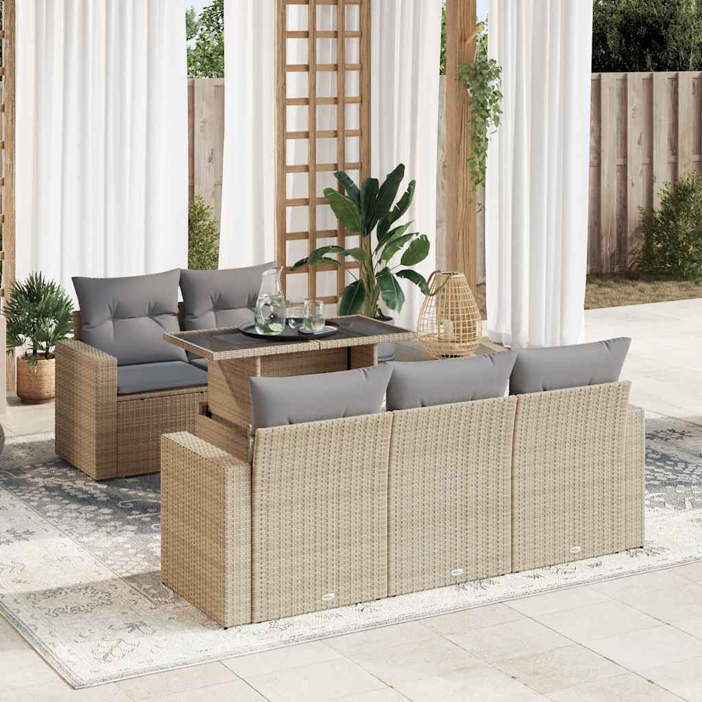 6-tlg. Garten-Sofagarnitur mit Kissen Schwarz Poly Rattan