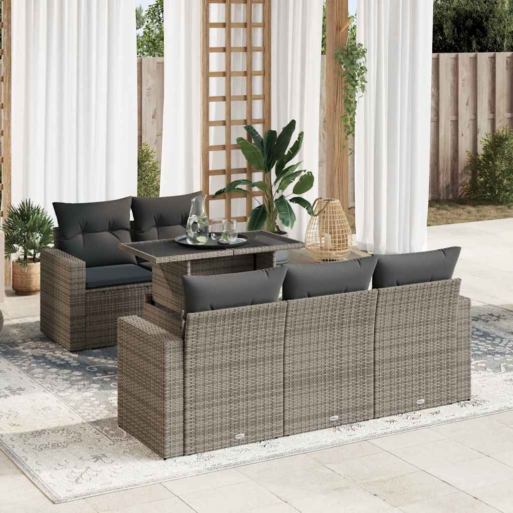 6-tlg. Garten-Sofagarnitur mit Kissen Schwarz Poly Rattan