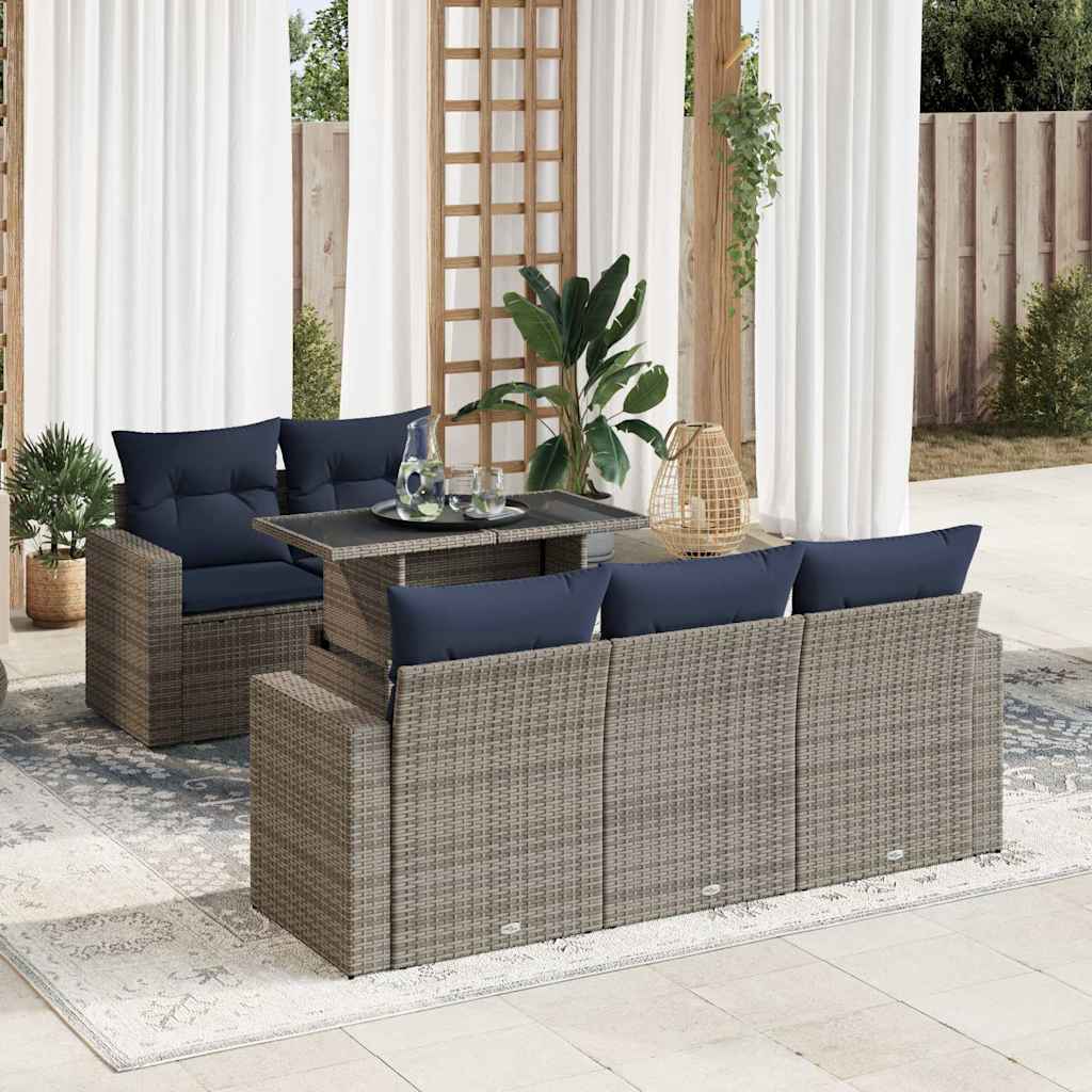6-tlg. Garten-Sofagarnitur mit Kissen Schwarz Poly Rattan