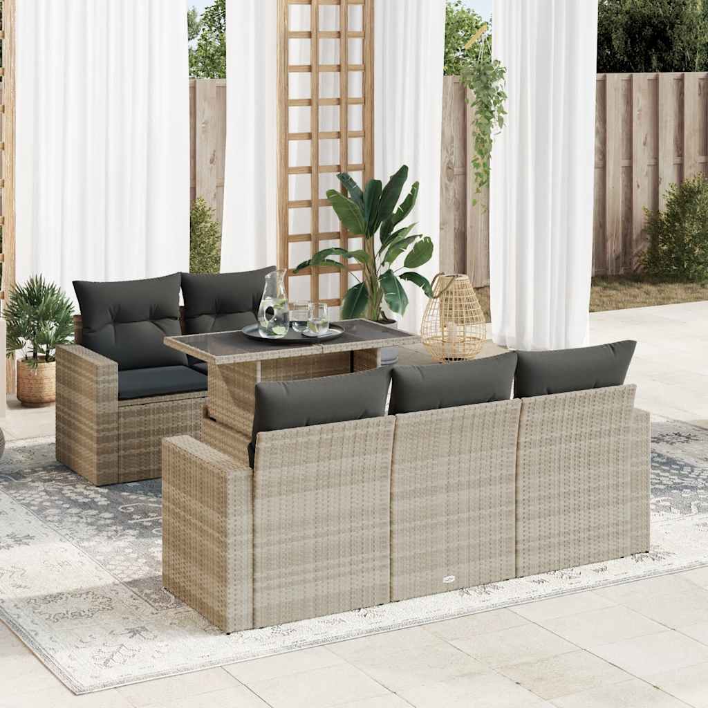 6-tlg. Garten-Sofagarnitur mit Kissen Schwarz Poly Rattan