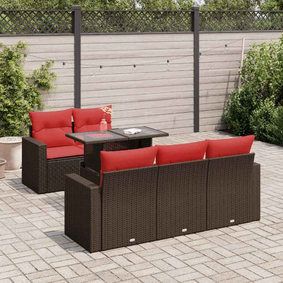 6-tlg. Garten-Sofagarnitur mit Kissen Schwarz Poly Rattan