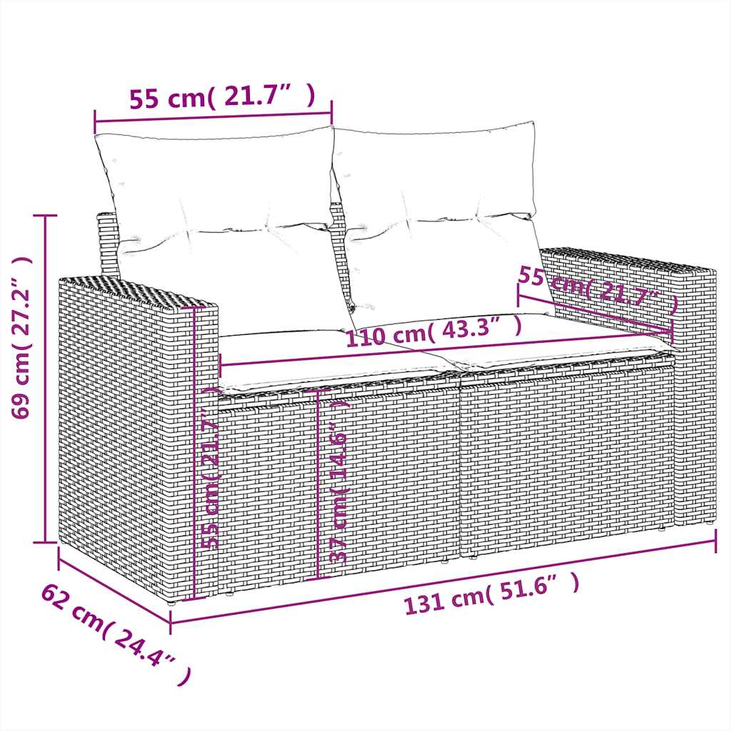 7-tlg. Garten-Sofagarnitur mit Kissen Schwarz Poly Rattan