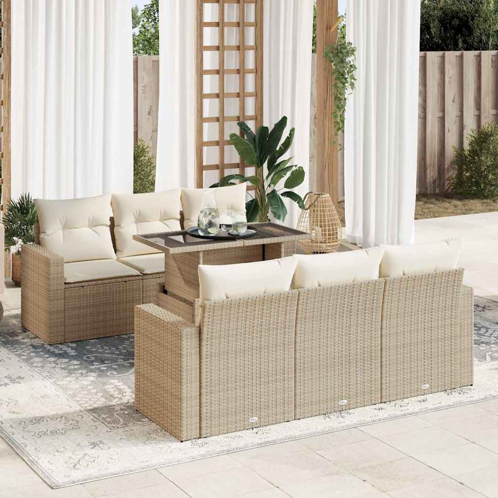 7-tlg. Garten-Sofagarnitur mit Kissen Schwarz Poly Rattan