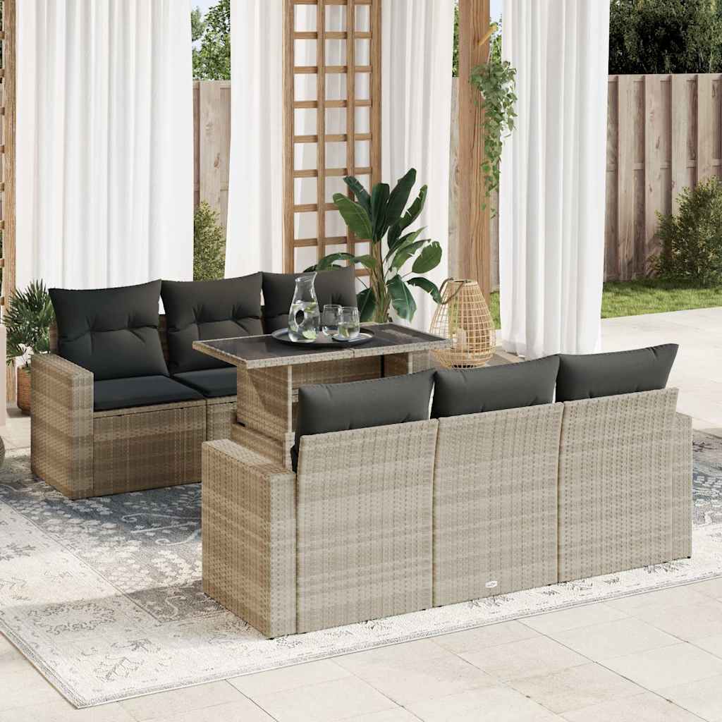 7-tlg. Garten-Sofagarnitur mit Kissen Schwarz Poly Rattan