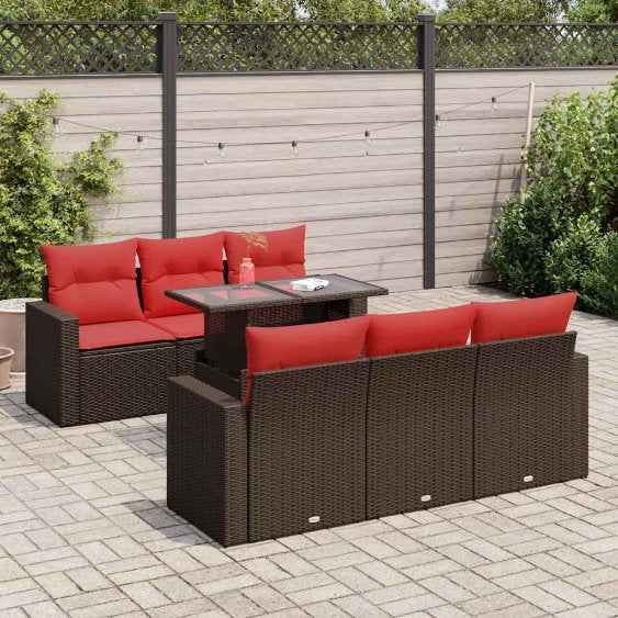 7-tlg. Garten-Sofagarnitur mit Kissen Schwarz Poly Rattan