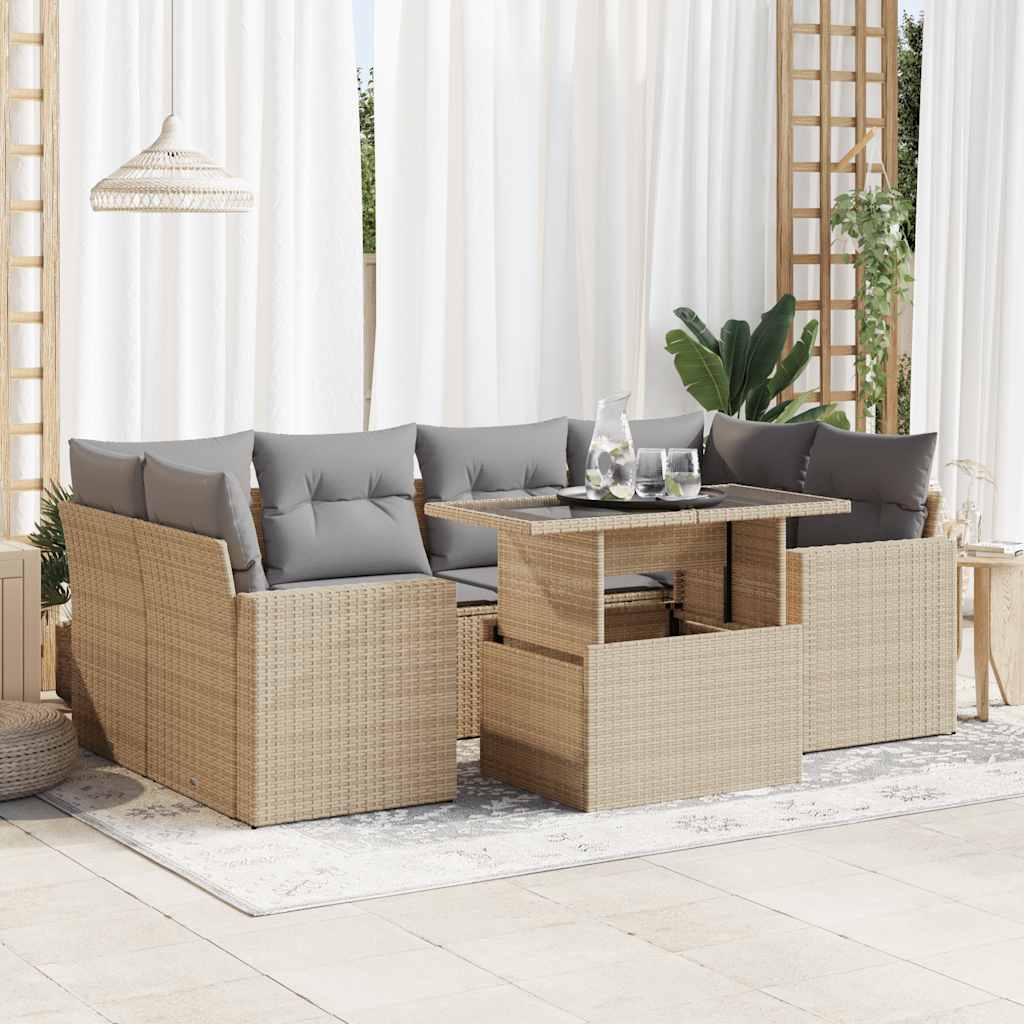 7-tlg. Garten-Sofagarnitur mit Kissen Schwarz Poly Rattan