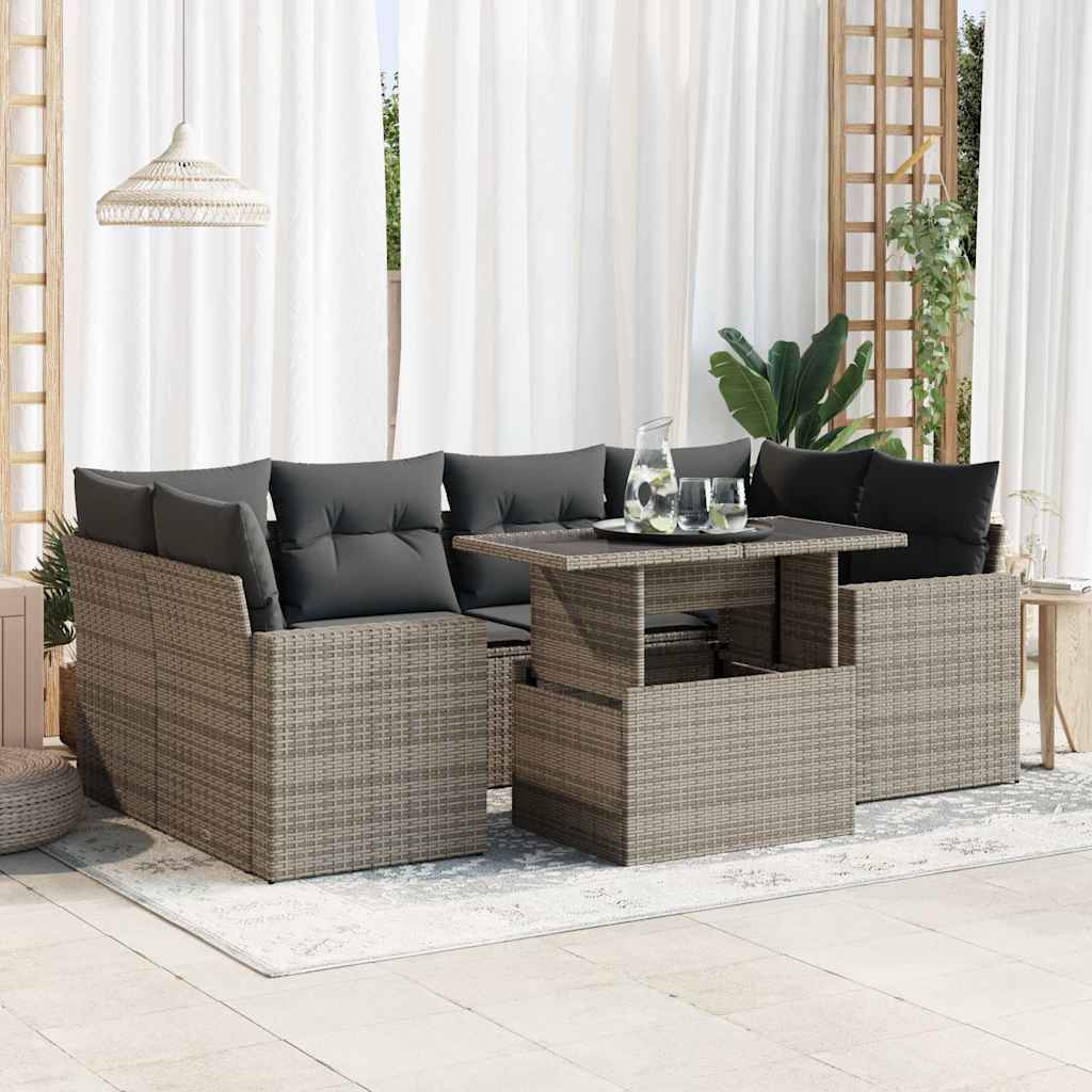 7-tlg. Garten-Sofagarnitur mit Kissen Schwarz Poly Rattan