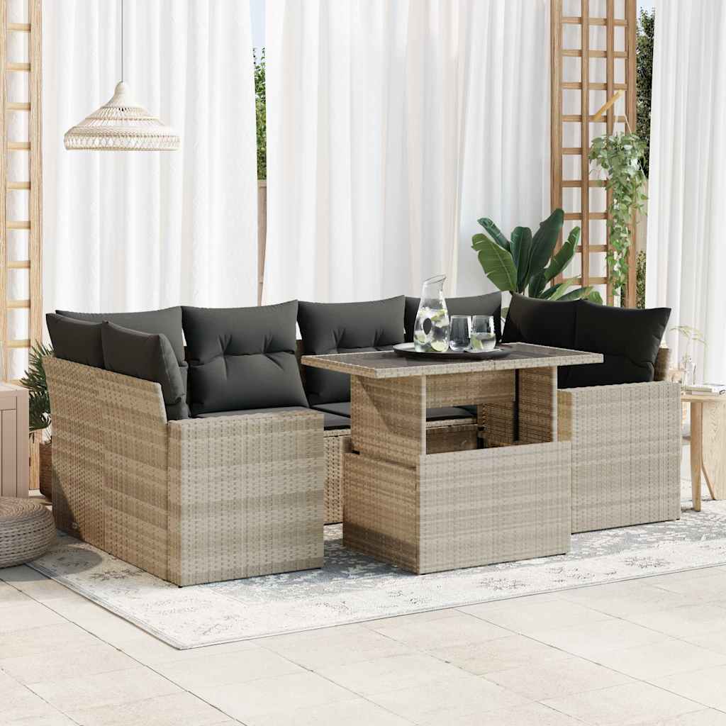 7-tlg. Garten-Sofagarnitur mit Kissen Schwarz Poly Rattan