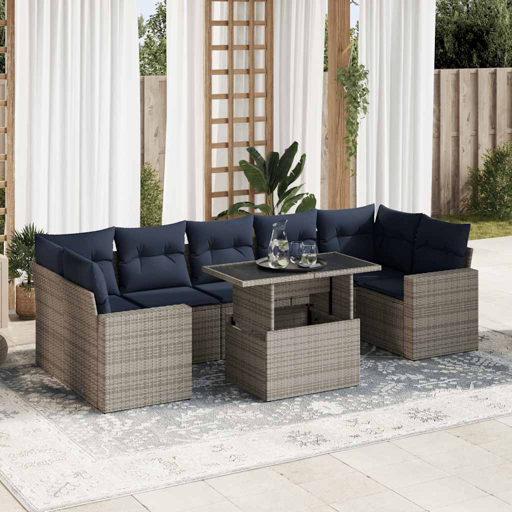 8-teiliges Gartensofa-Set mit Kissen, schwarzes Polyrattan
