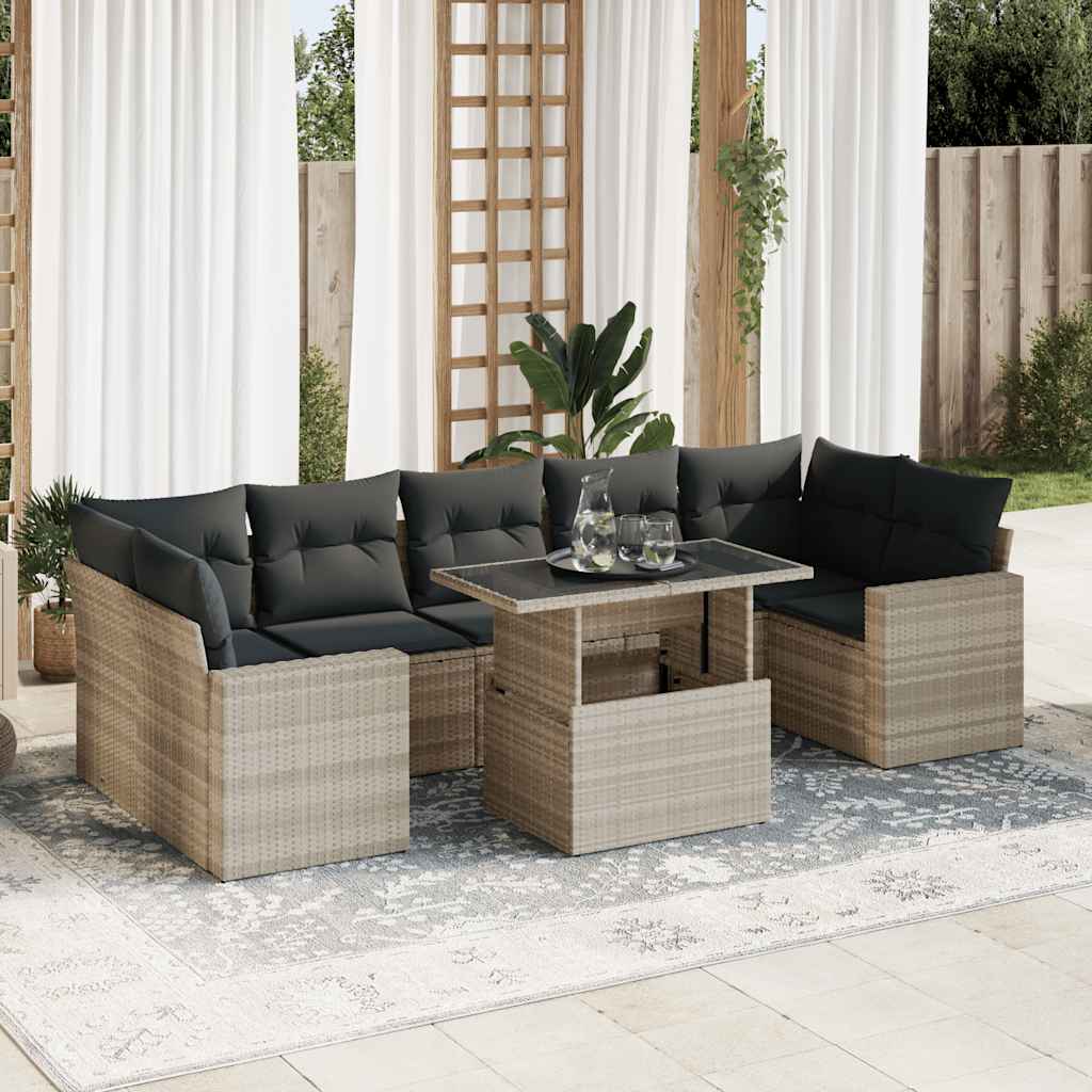 8-tlg. Garten-Sofagarnitur mit Kissen Schwarz Poly Rattan