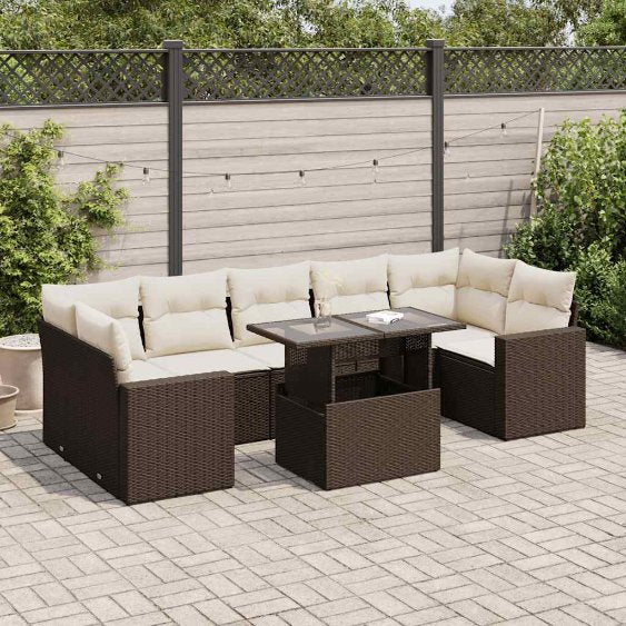 8-tlg. Garten-Sofagarnitur mit Kissen Schwarz Poly Rattan