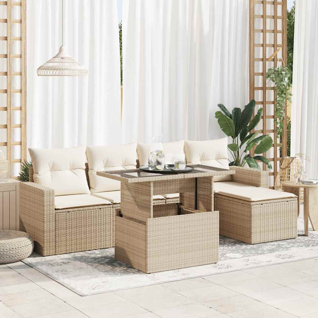 6-tlg. Garten-Sofagarnitur mit Kissen Schwarz Poly Rattan