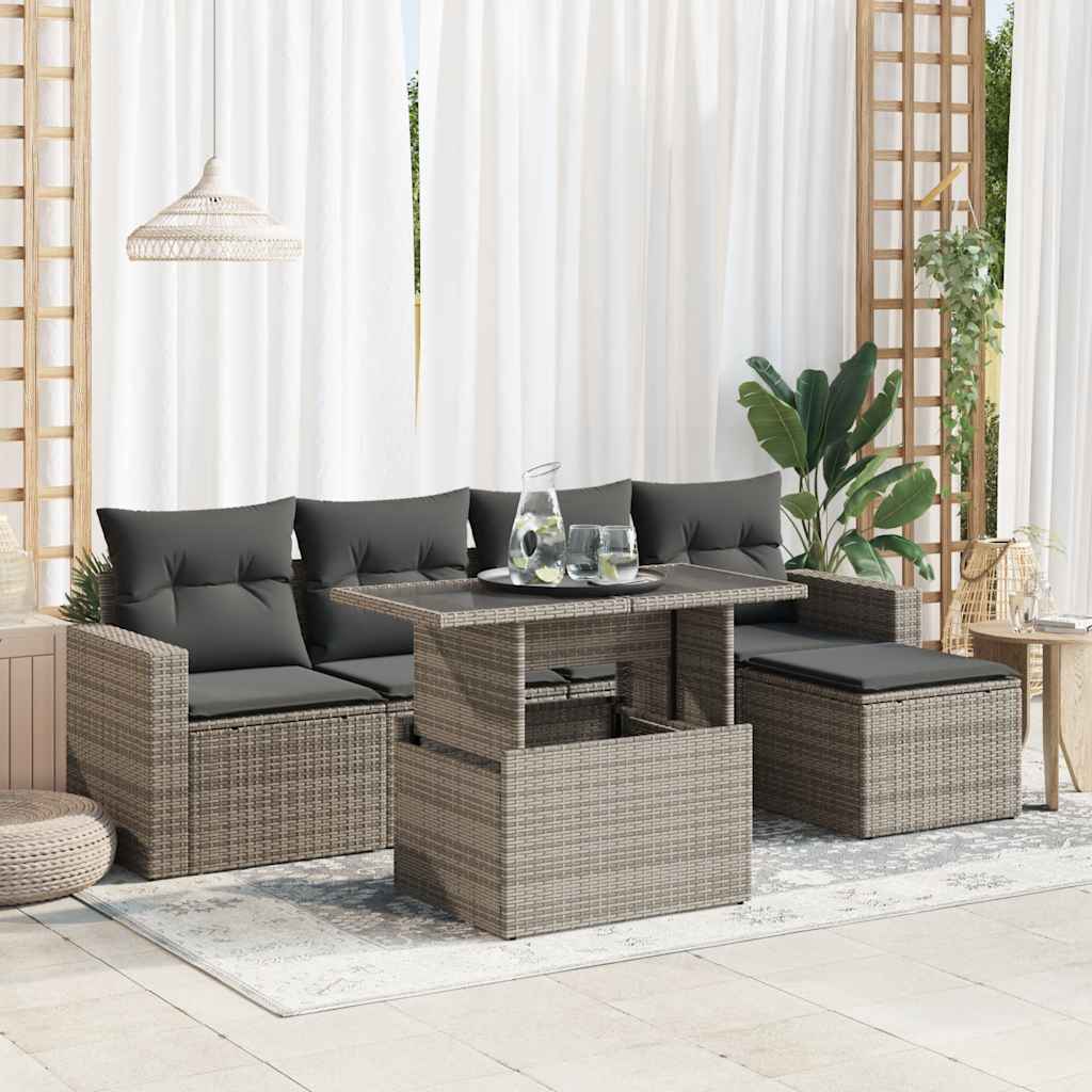 6-tlg. Garten-Sofagarnitur mit Kissen Schwarz Poly Rattan
