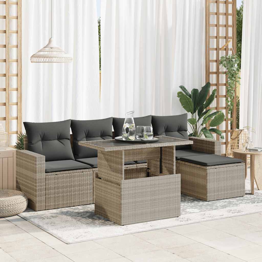 6-tlg. Garten-Sofagarnitur mit Kissen Schwarz Poly Rattan