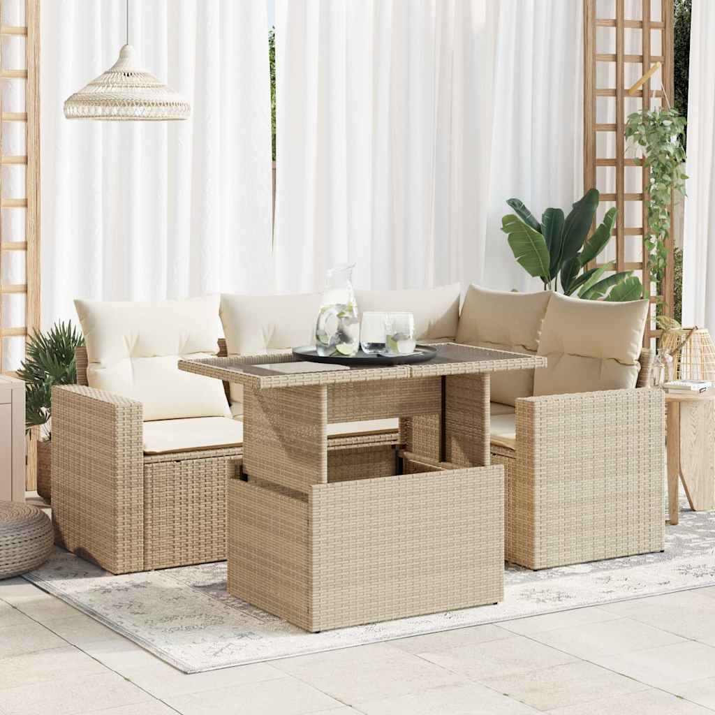 5-tlg. Garten-Sofagarnitur mit Kissen Schwarz Poly Rattan