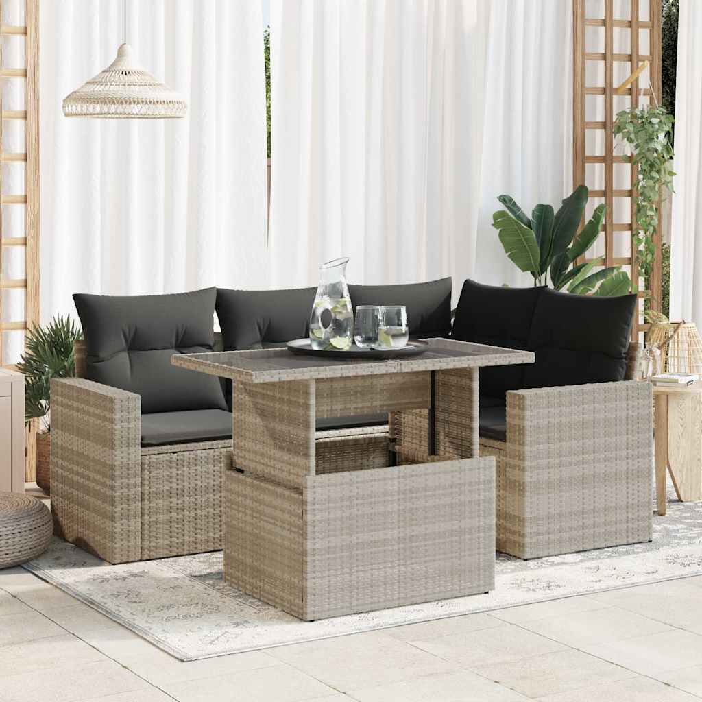 5-tlg. Garten-Sofagarnitur mit Kissen Schwarz Poly Rattan