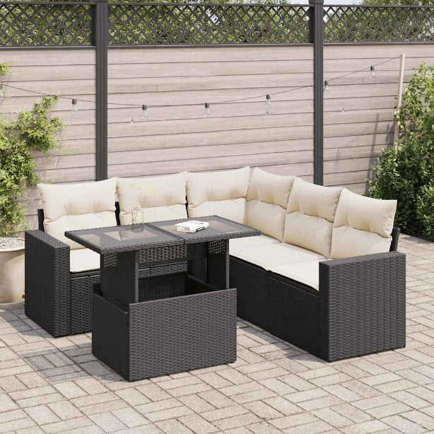 6-tlg. Garten-Sofagarnitur mit Kissen Schwarz Poly Rattan