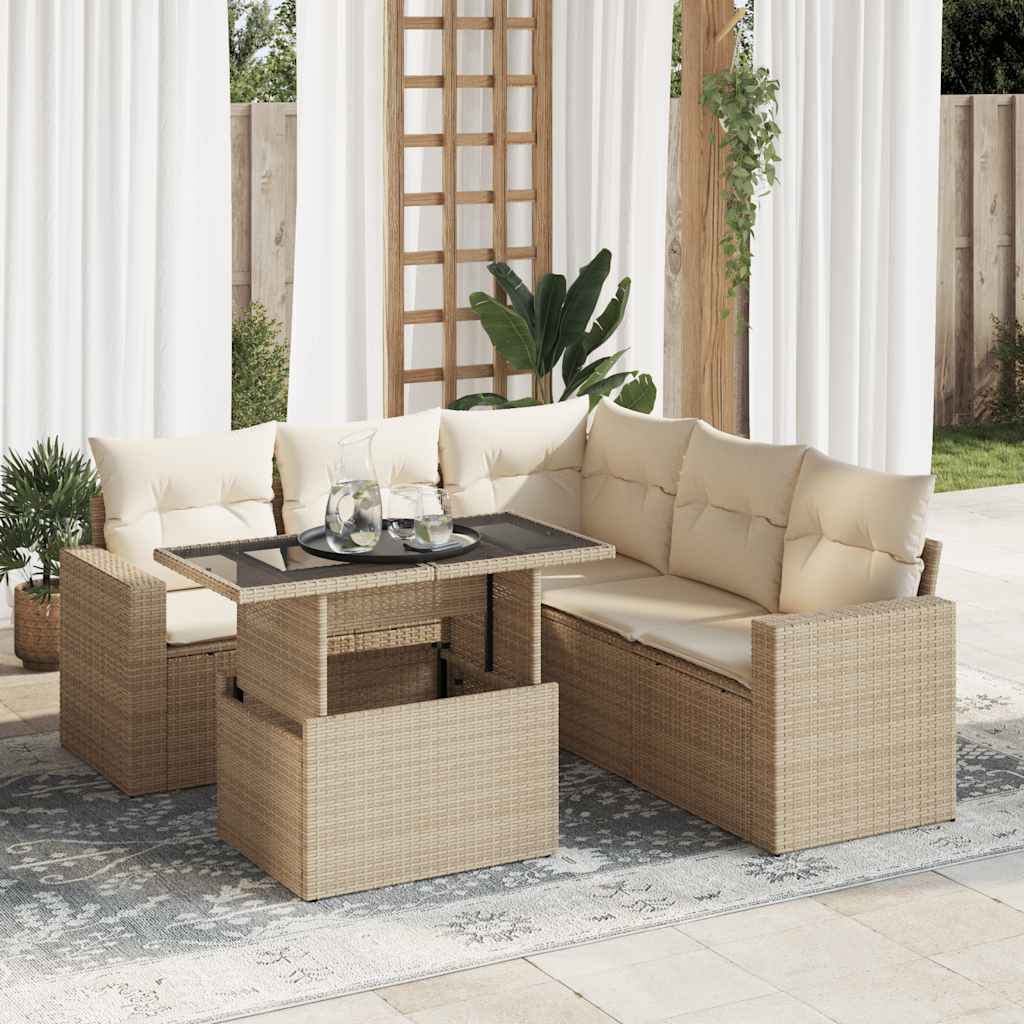 6-tlg. Garten-Sofagarnitur mit Kissen Schwarz Poly Rattan