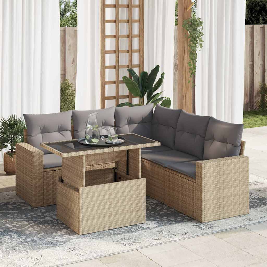 6-tlg. Garten-Sofagarnitur mit Kissen Schwarz Poly Rattan