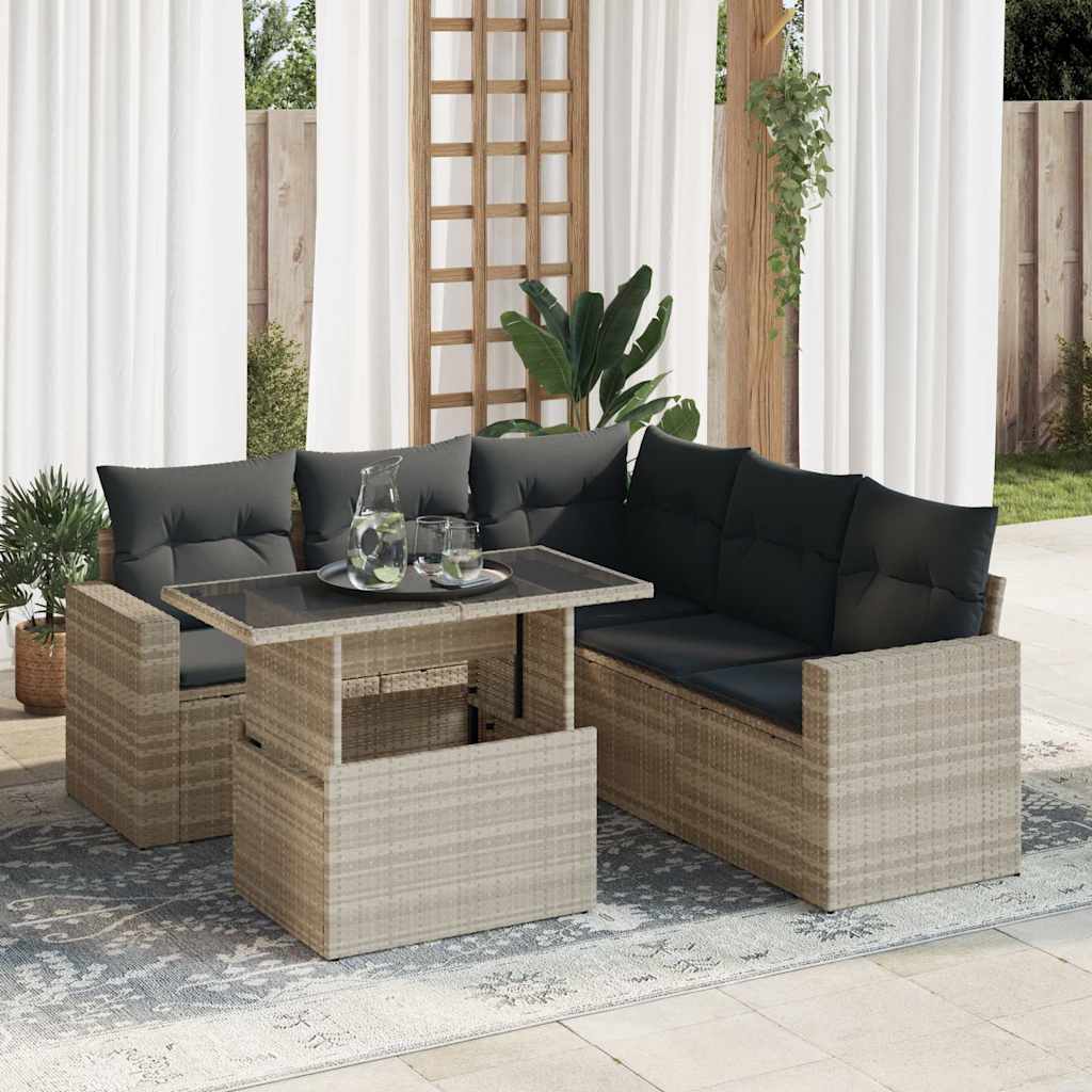 6-tlg. Garten-Sofagarnitur mit Kissen Schwarz Poly Rattan