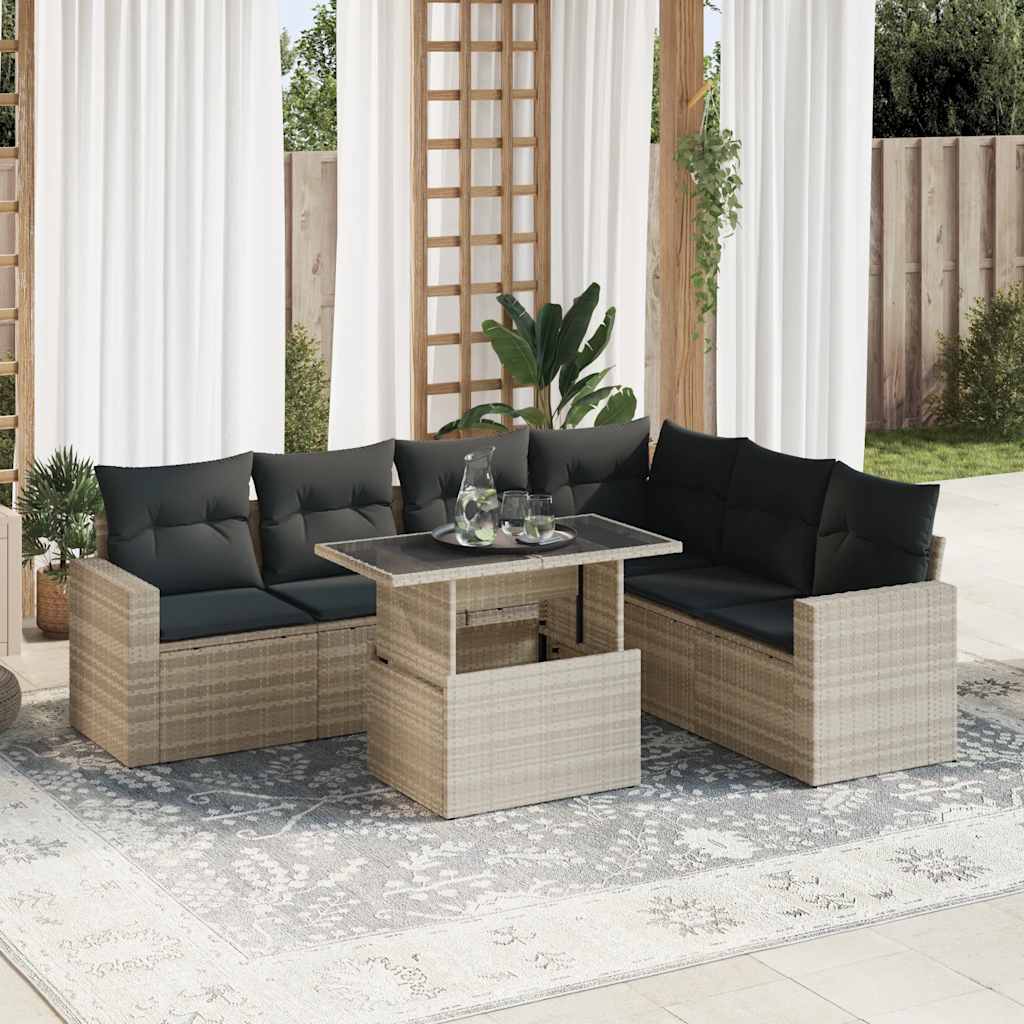 7-tlg. Garten-Sofagarnitur mit Kissen Schwarz Poly Rattan
