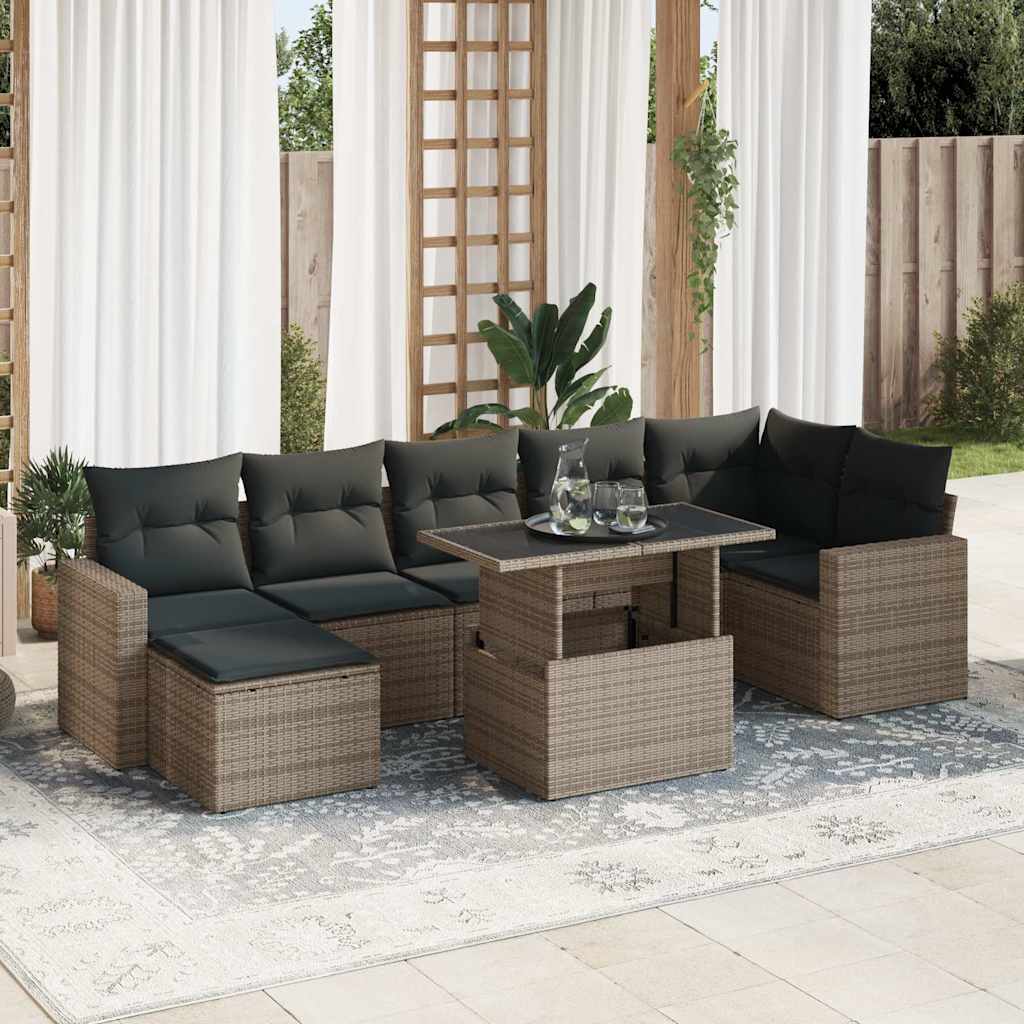 8-tlg. Garten-Sofagarnitur mit Kissen Schwarz Poly Rattan