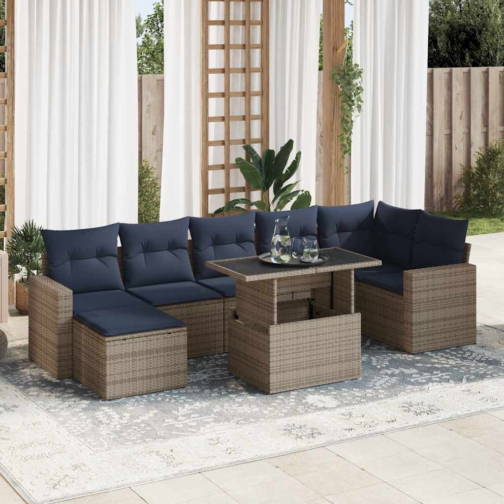 8-teiliges Gartensofa-Set mit Kissen, schwarzes Polyrattan