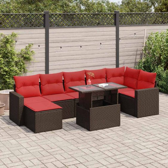 8-teiliges Gartensofa-Set mit Kissen, schwarzes Polyrattan
