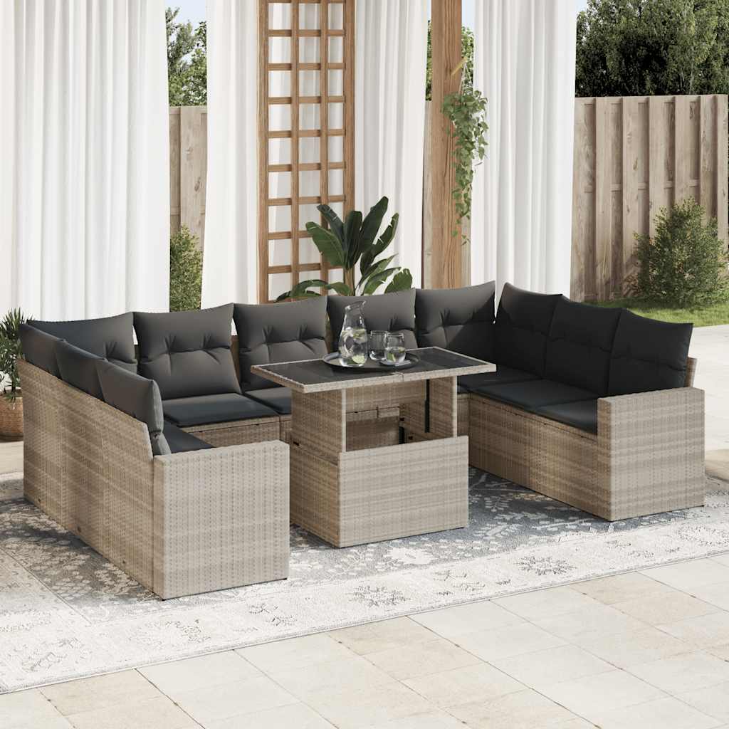 vidaXL 10-tlg. Garten-Sofagarnitur mit Kissen Schwarz Poly Rattan