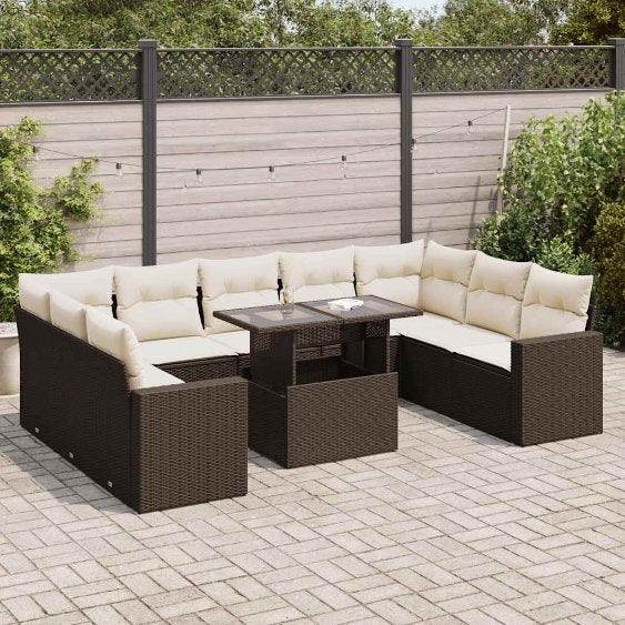 vidaXL 10-tlg. Garten-Sofagarnitur mit Kissen Schwarz Poly Rattan
