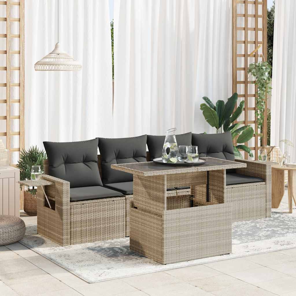 5-tlg. Garten-Sofagarnitur mit Kissen Schwarz Poly Rattan