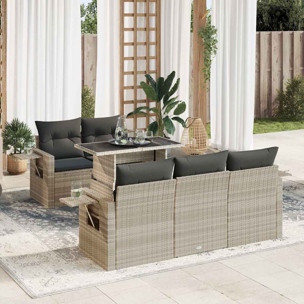 6-tlg. Garten-Sofagarnitur mit Kissen Schwarz Poly Rattan