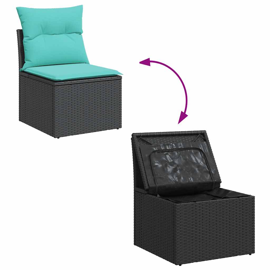 7-tlg. Garten-Sofagarnitur mit Kissen Schwarz Poly Rattan Akazie
