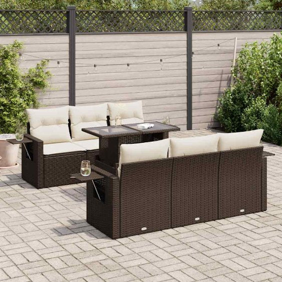 7-tlg. Garten-Sofagarnitur mit Kissen Schwarz Poly Rattan